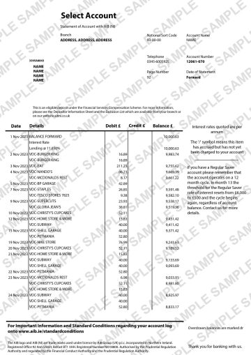 AIB Bank Statement Template