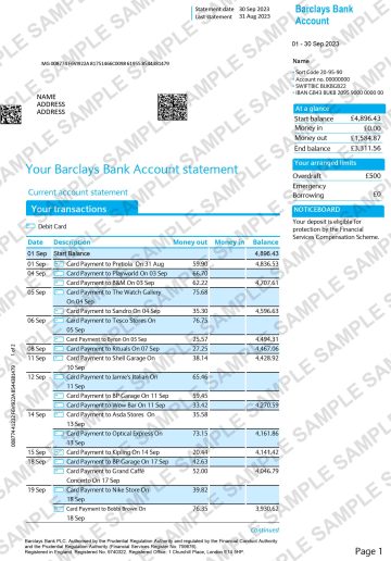 Barclays bank statement template