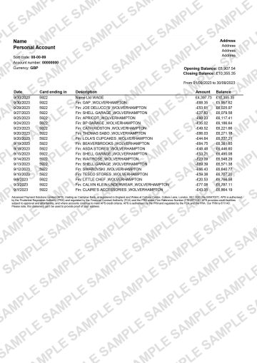 Cashplus bank statement template