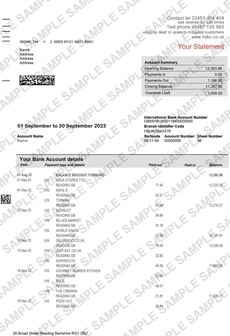 HSBC bank statement template