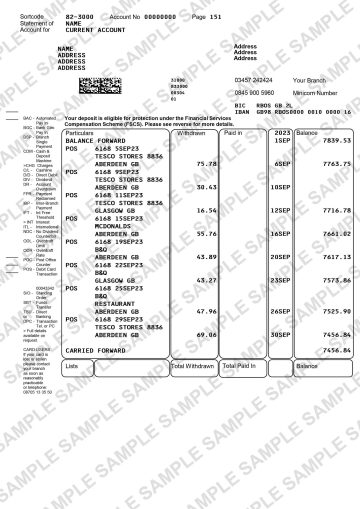 RBS bank statement template