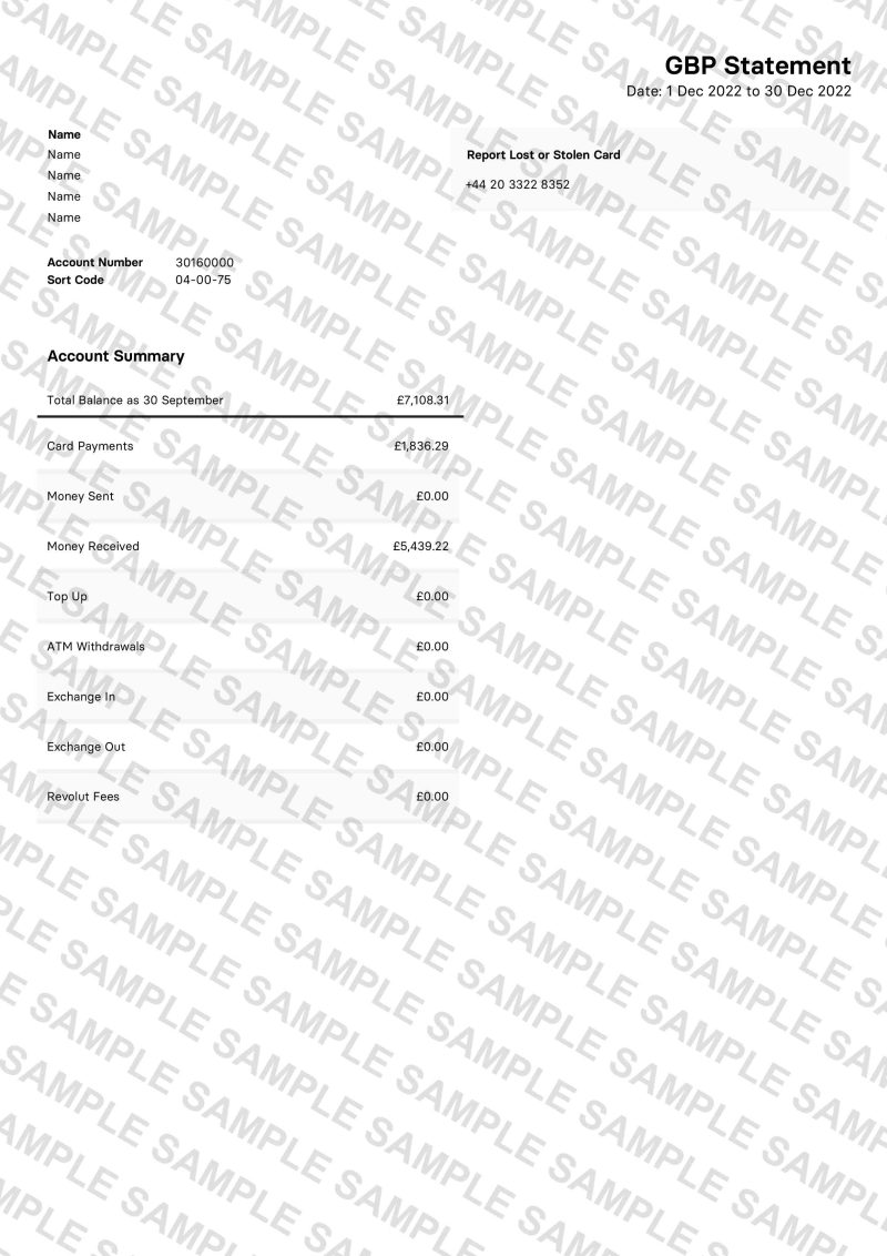 Revolut bank statement template