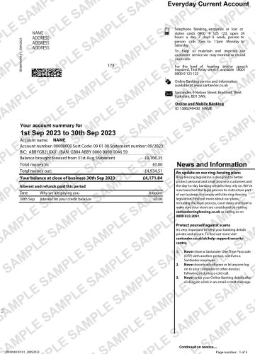 Santander Bank Statement Template | Fake Bank Statements