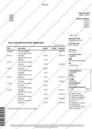 Clydesdale bank statement template