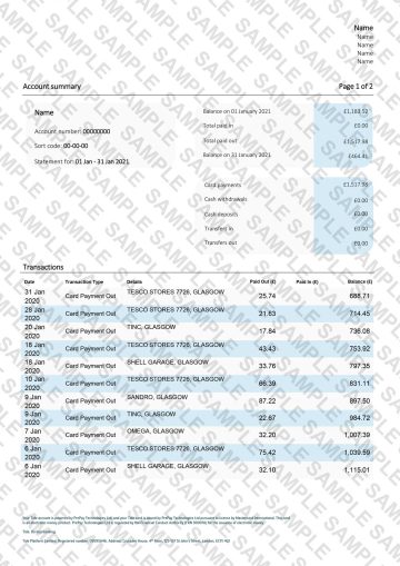 Tide bank statement template