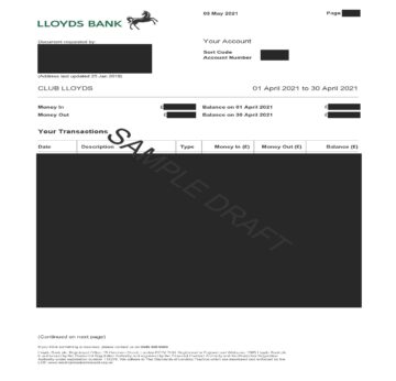 Fake LLOYDS Bank Statement