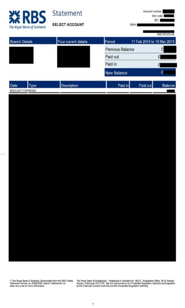 Fake Royal Bank of Scotland Bank Statement