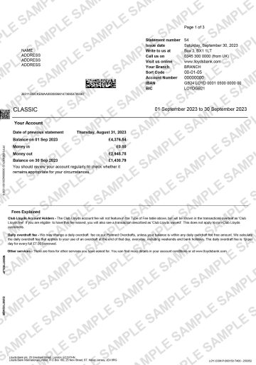 Lloyds bank statement template