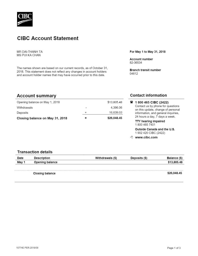 CBIC Bank Statement Template